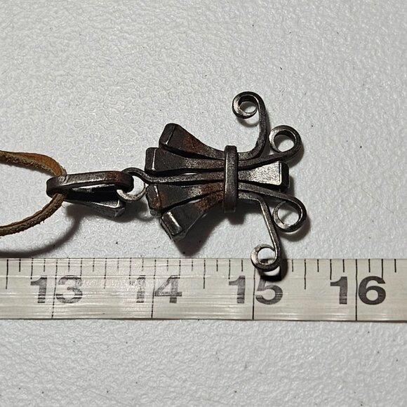 Handcrafted Rustic Iron Pendant Necklace Leather Cord Steampunk Goth Fashion - Picture 6 of 6